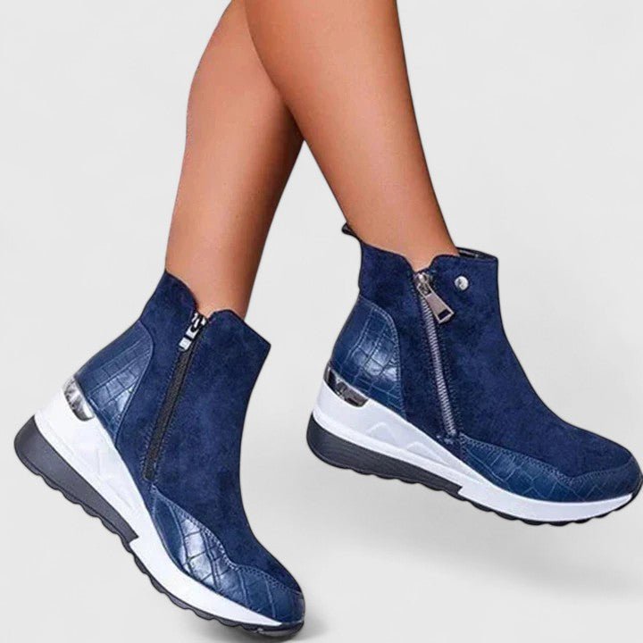 Damen Orthopädische Keilabsatz-Stiefeletten mit Arch Support und Reißverschluss Plateau 2