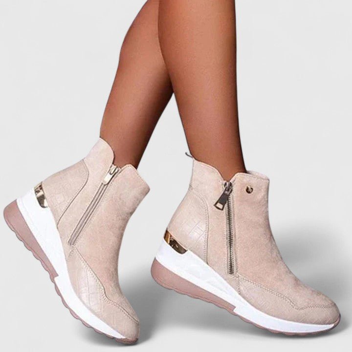 Damen Orthopädische Keilabsatz-Stiefeletten mit Arch Support und Reißverschluss Plateau 7
