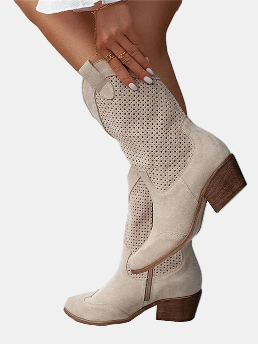 Damen Orthopädische Knee High Boots mit Arch Support und Blockabsatz in Wildlederoptik 1