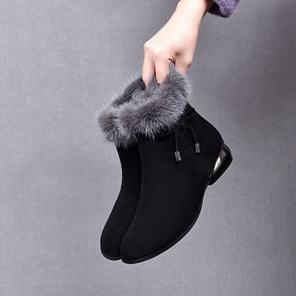 Damen Orthopädische Wildleder Ankle Boots mit Kunstfell und Rutschfester Sohle 1