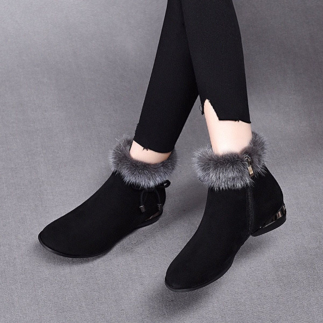 Damen Orthopädische Wildleder Ankle Boots mit Kunstfell und Rutschfester Sohle 4