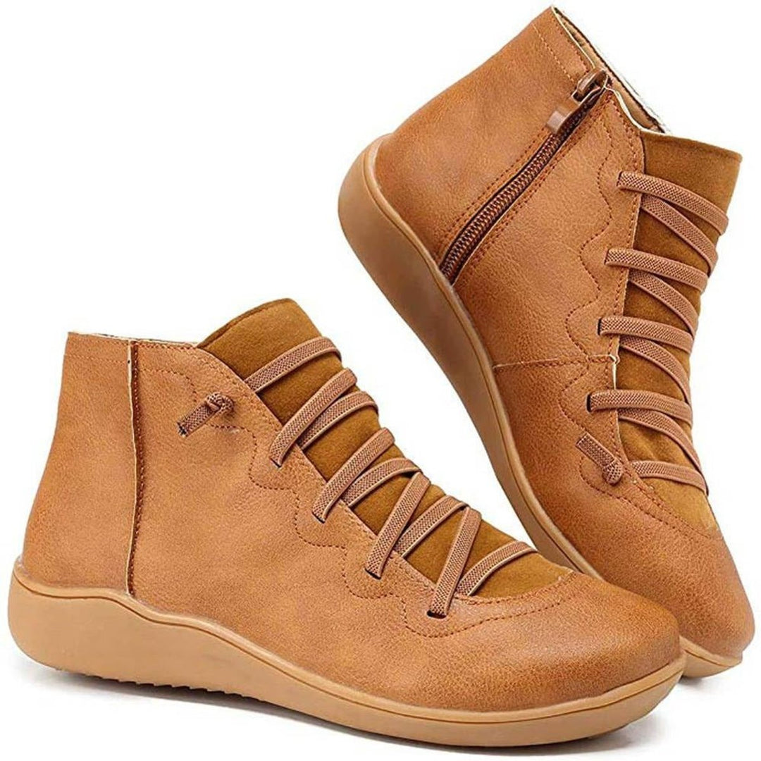 Damen Orthopedic Ankle Boots mit Arch Support Flache Schnür-Stiefeletten mit Reißverschluss 0