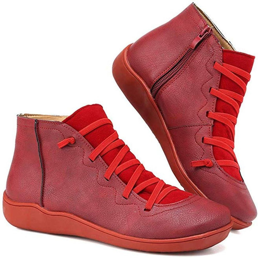 Damen Orthopedic Ankle Boots mit Arch Support Flache Schnür-Stiefeletten mit Reißverschluss 1