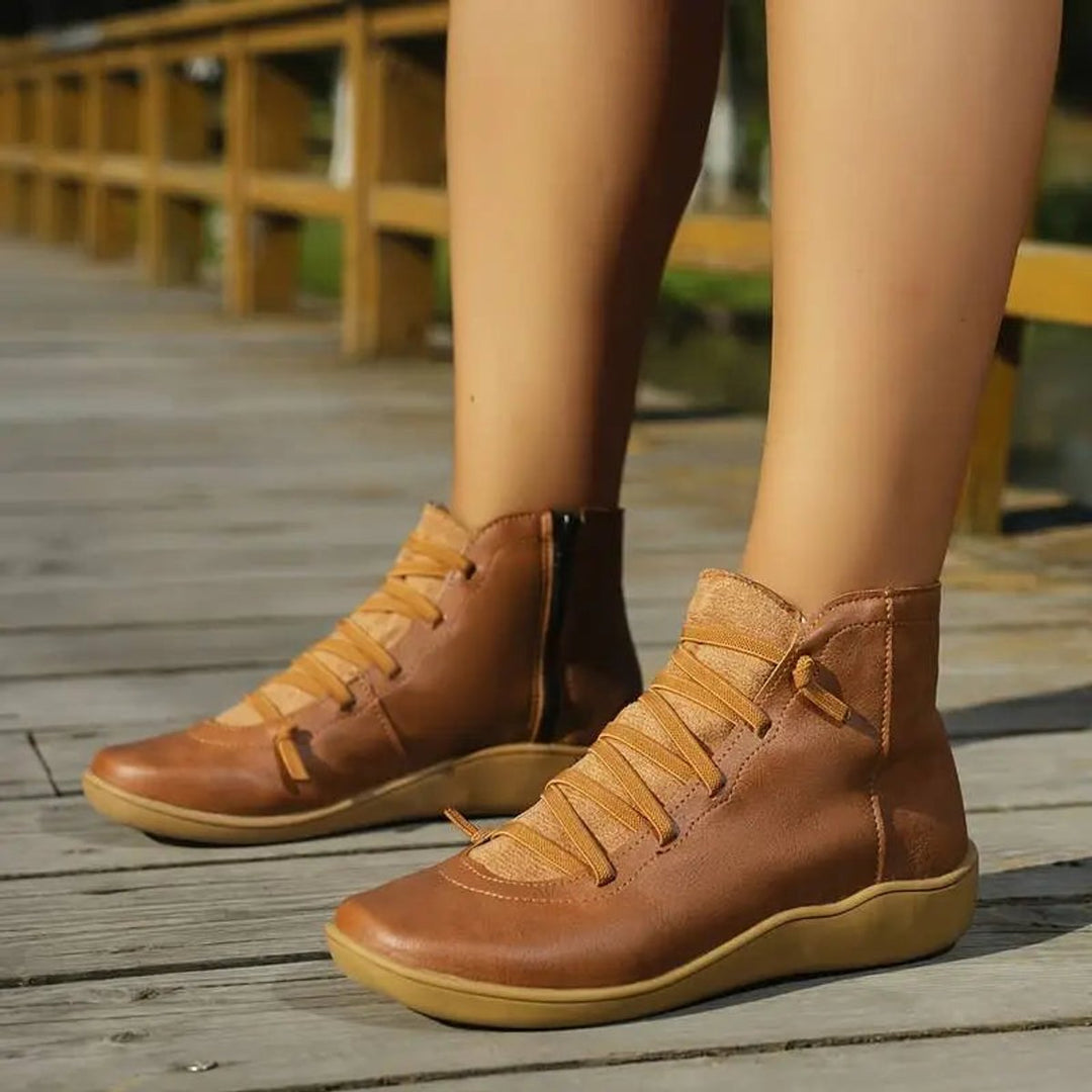 Damen Orthopedic Ankle Boots mit Arch Support Flache Schnür-Stiefeletten mit Reißverschluss 6