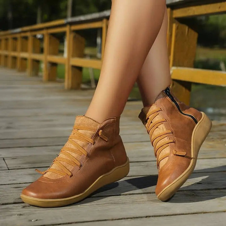 Damen Orthopedic Ankle Boots mit Arch Support Flache Schnür-Stiefeletten mit Reißverschluss 7