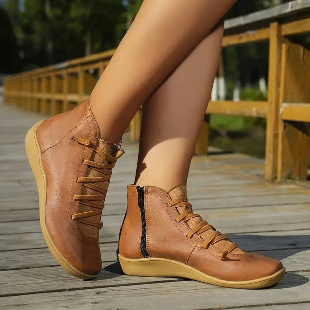 Damen Orthopedic Ankle Boots mit Arch Support Flache Schnür-Stiefeletten mit Reißverschluss 8