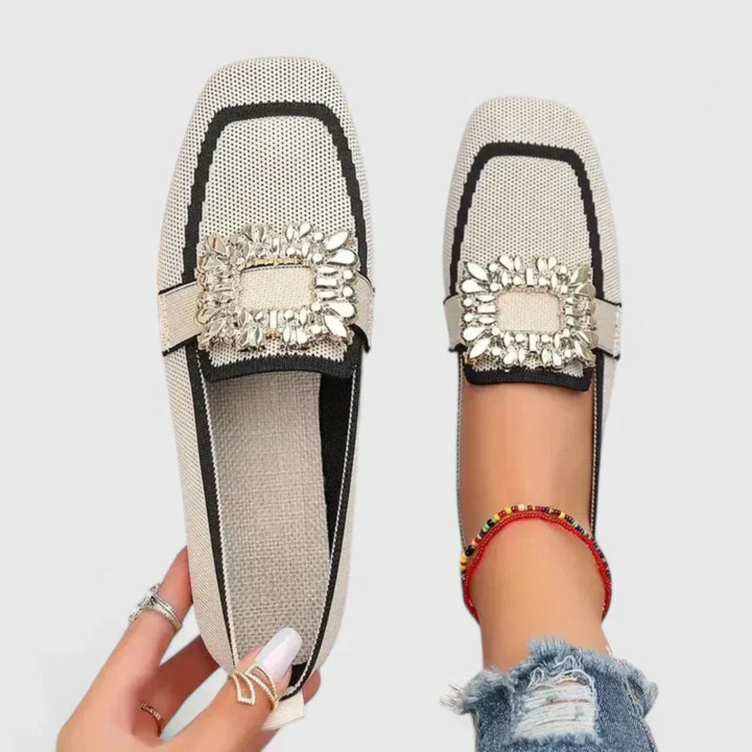 Damen Orthopedic Slip-On Loafer mit Kristallschnalle und Arch Support für Sommer 0