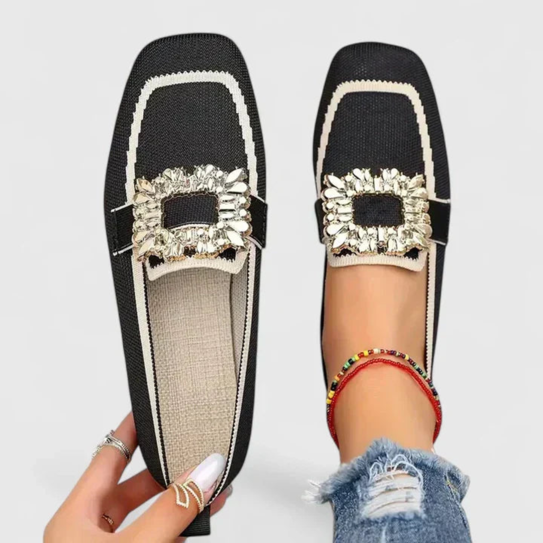 Damen Orthopedic Slip-On Loafer mit Kristallschnalle und Arch Support für Sommer 1