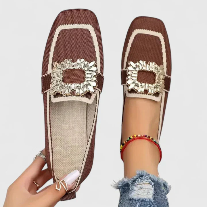 Damen Orthopedic Slip-On Loafer mit Kristallschnalle und Arch Support für Sommer 2