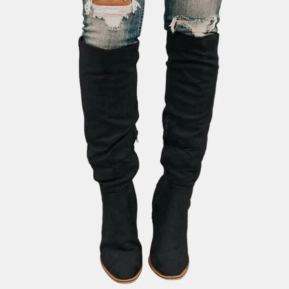 Damen Overknee-Stiefeletten mit stabilem Blockabsatz und seitlichem Reißverschluss 1