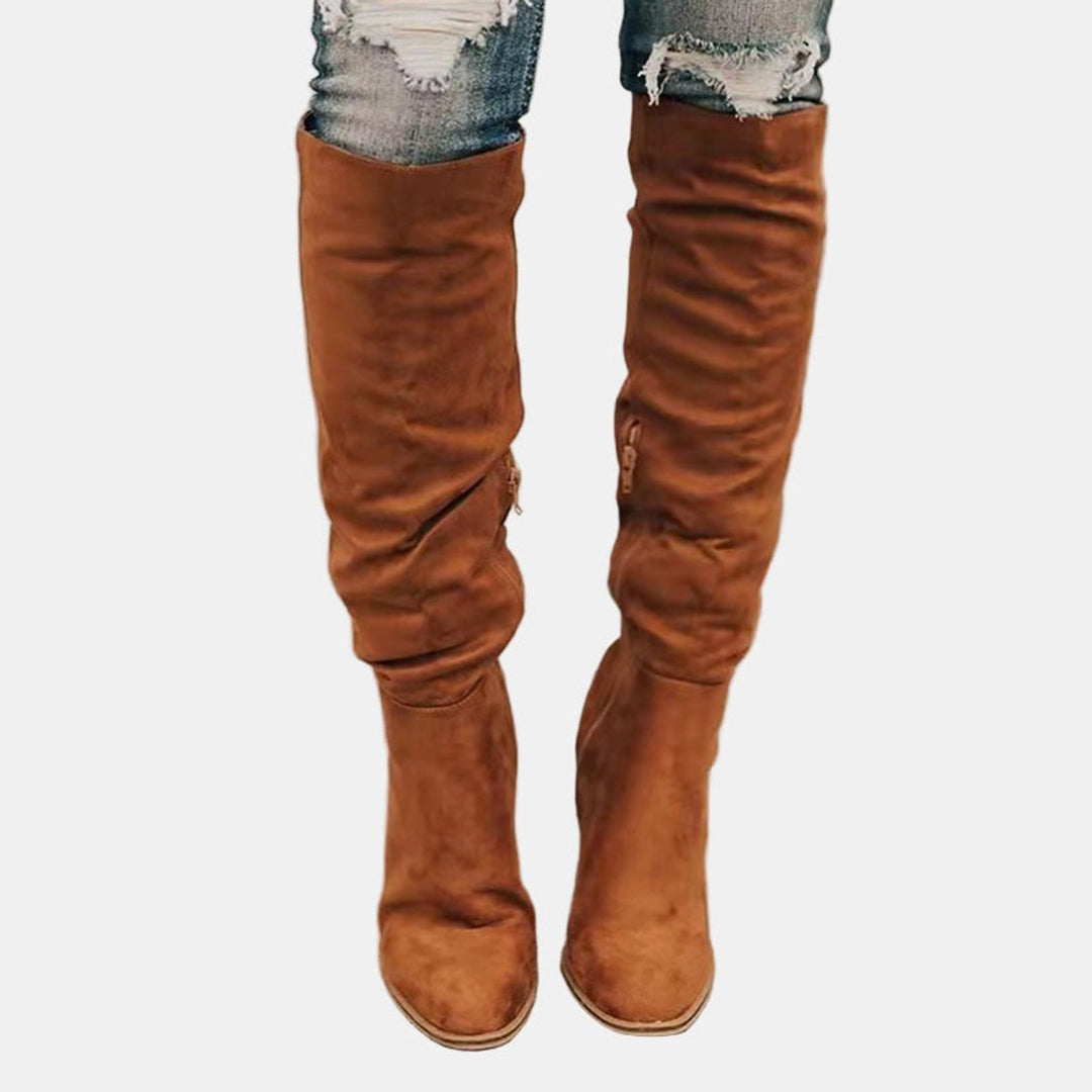 Damen Overknee-Stiefeletten mit stabilem Blockabsatz und seitlichem Reißverschluss 2