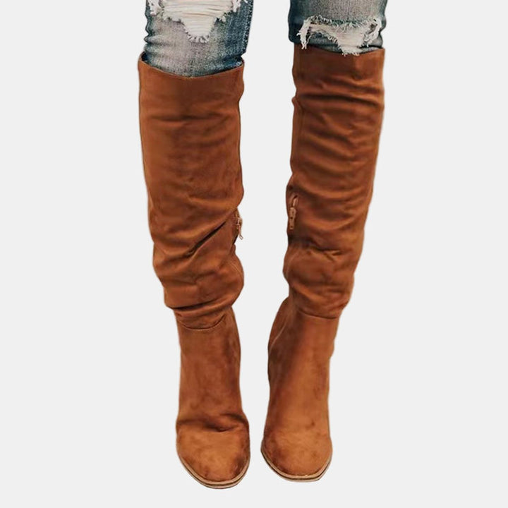 Damen Overknee-Stiefeletten mit stabilem Blockabsatz und seitlichem Reißverschluss 2