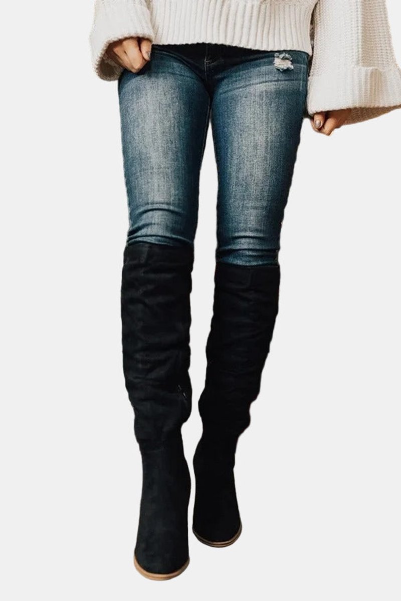 Damen Overknee-Stiefeletten mit stabilem Blockabsatz und seitlichem Reißverschluss 3