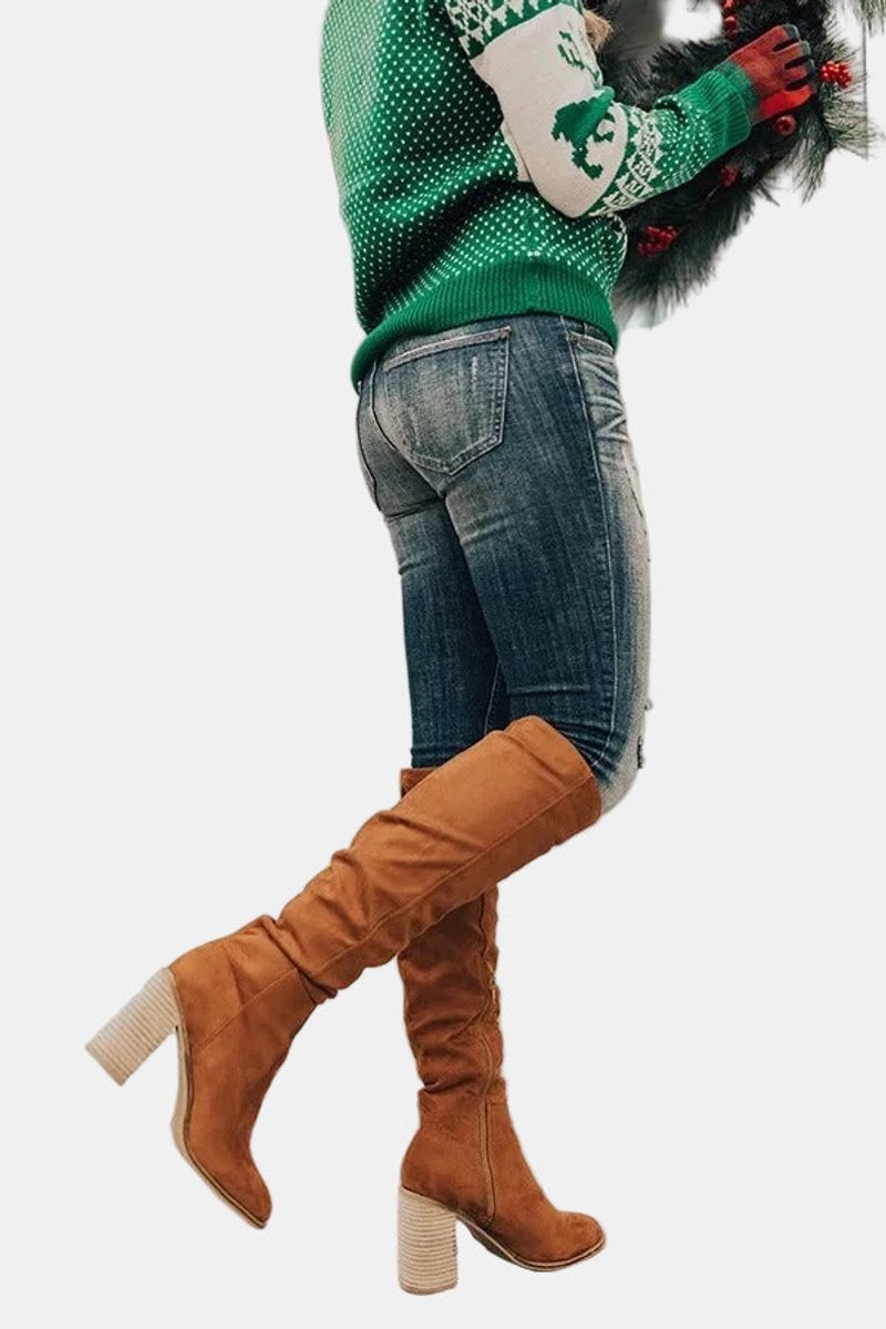 Damen Overknee-Stiefeletten mit stabilem Blockabsatz und seitlichem Reißverschluss 4