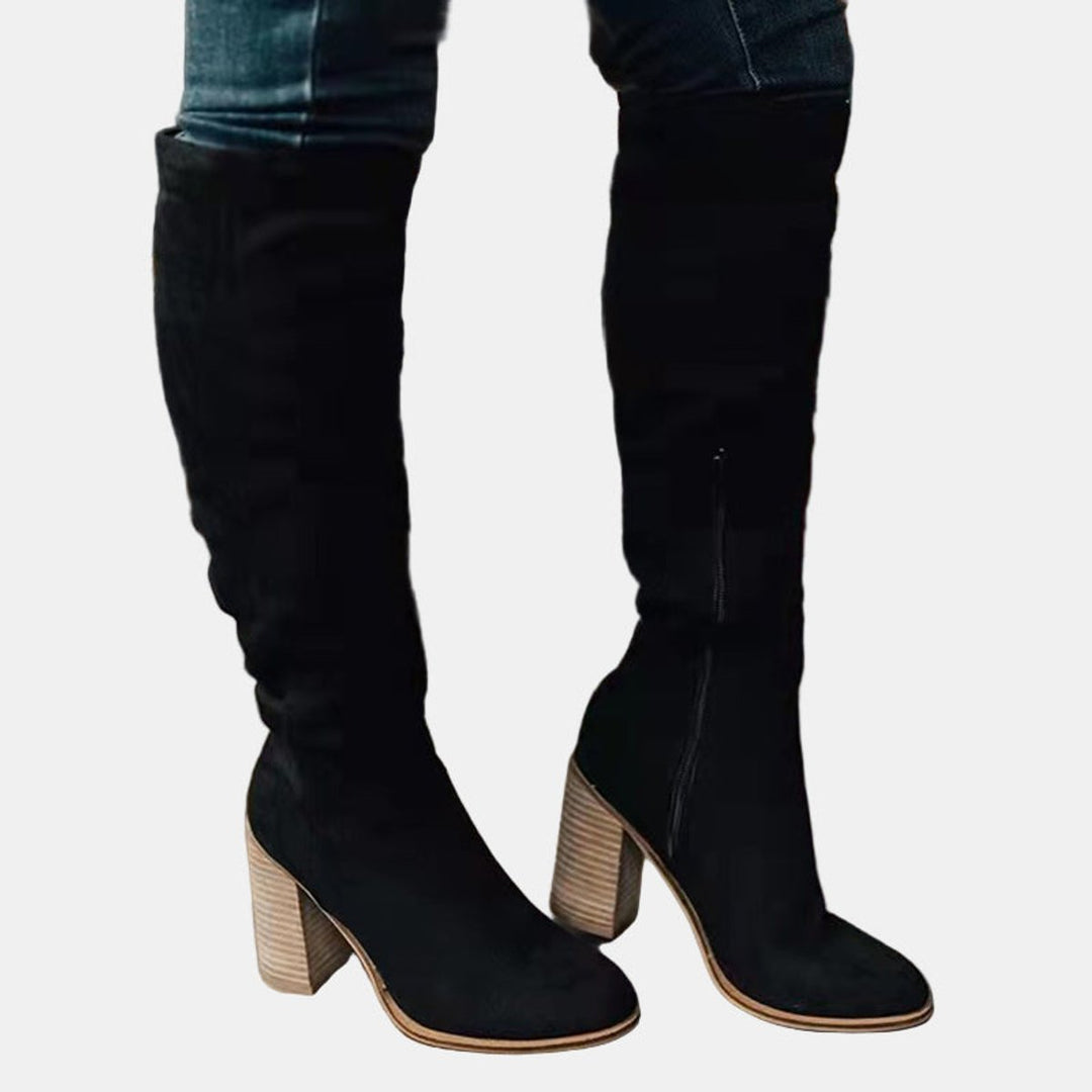 Damen Overknee-Stiefeletten mit stabilem Blockabsatz und seitlichem Reißverschluss 6