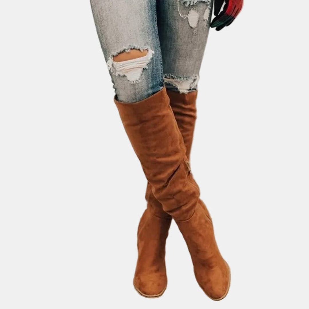Damen Overknee-Stiefeletten mit stabilem Blockabsatz und seitlichem Reißverschluss 7