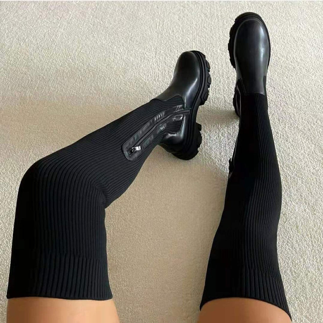 Damen Overknee Stiefel mit Plateau und Stretch für Herbst und Winter 0