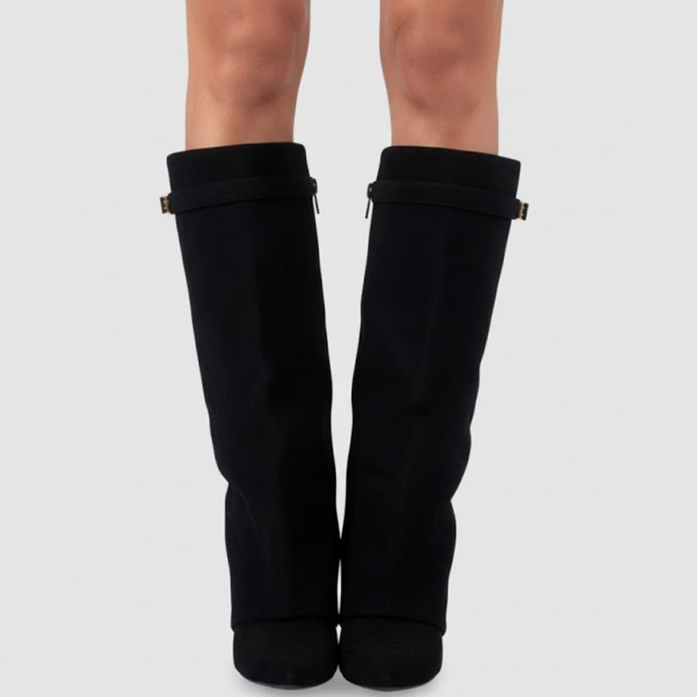 Damen Overknee Stiefel mit Schnalle und spitzem Blockabsatz für elegante Looks 1