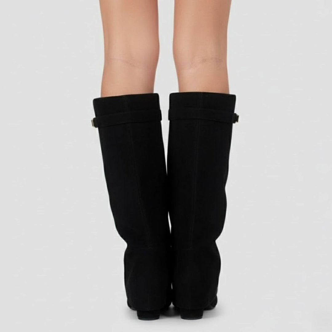 Damen Overknee Stiefel mit Schnalle und spitzem Blockabsatz für elegante Looks 2