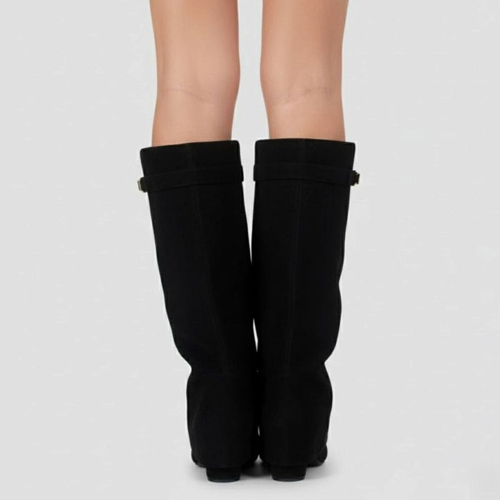 Damen Overknee Stiefel mit Schnalle und spitzem Blockabsatz für elegante Looks 2
