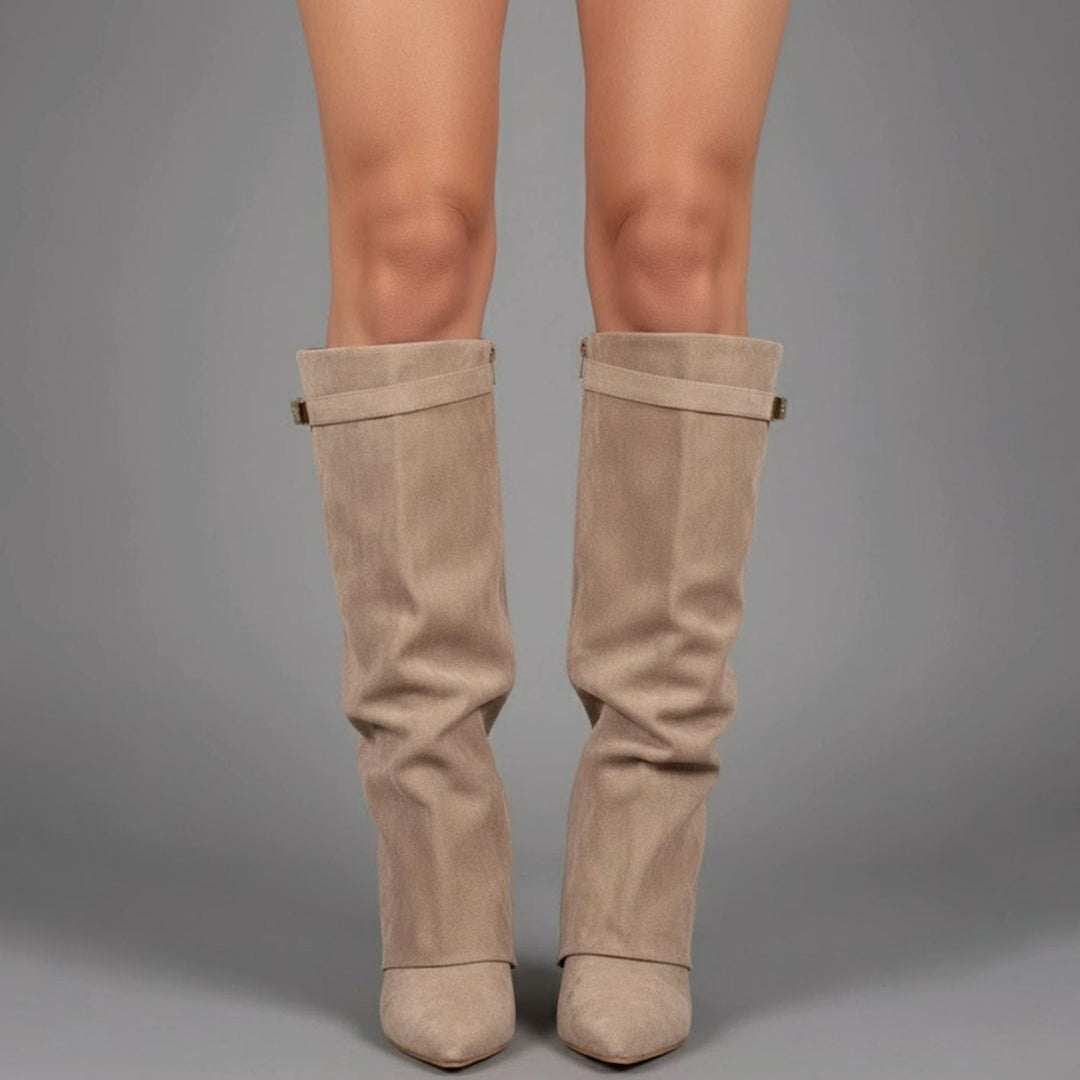 Damen Overknee Stiefel mit Schnalle und spitzem Blockabsatz für elegante Looks 3