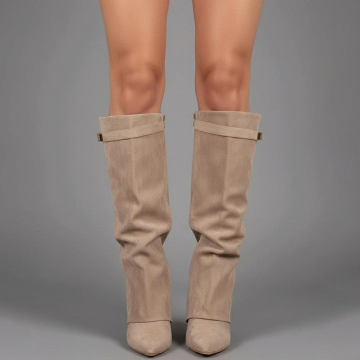 Damen Overknee Stiefel mit Schnalle und spitzem Blockabsatz für elegante Looks 3