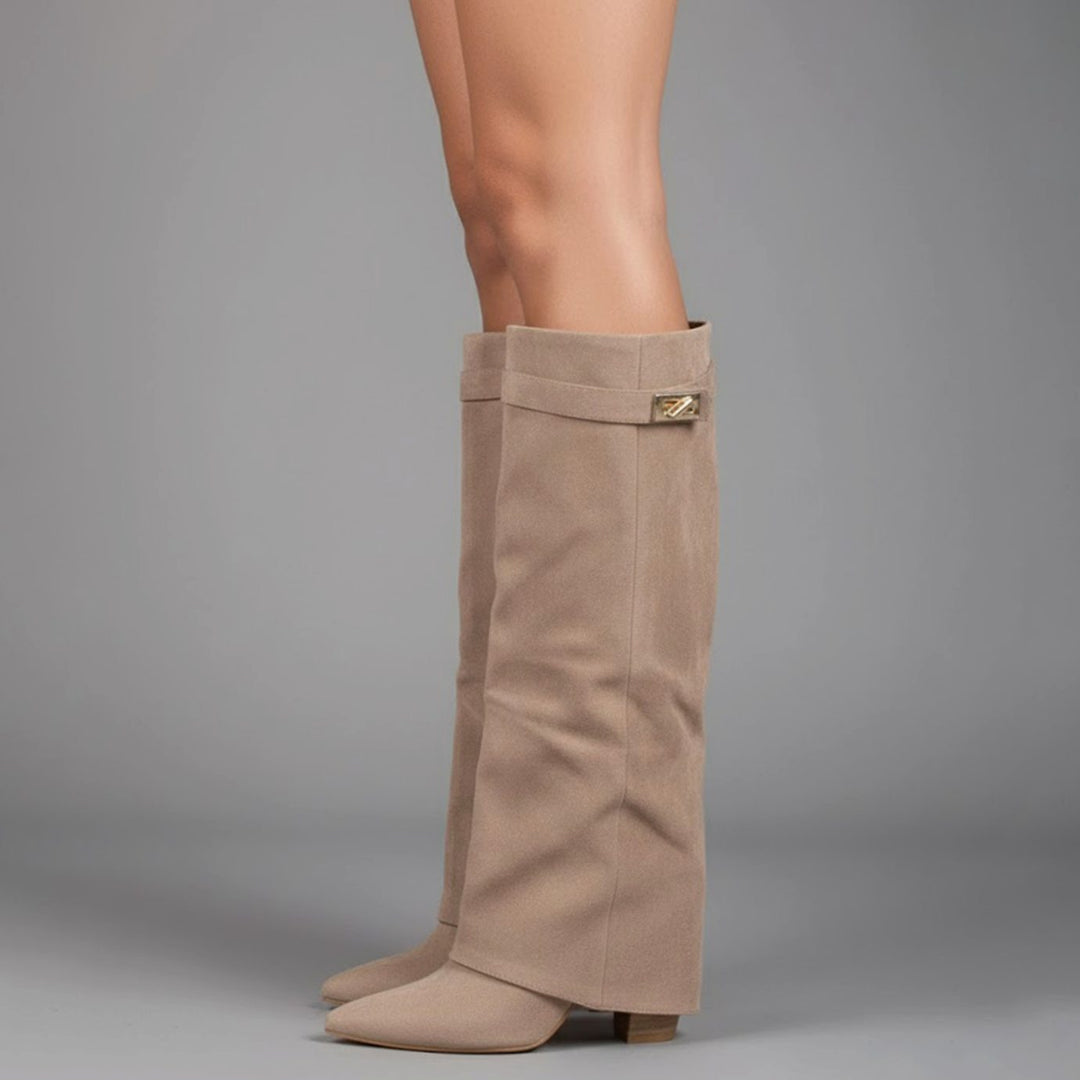 Damen Overknee Stiefel mit Schnalle und spitzem Blockabsatz für elegante Looks 4