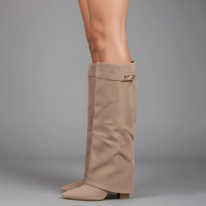 Damen Overknee Stiefel mit Schnalle und spitzem Blockabsatz für elegante Looks 4