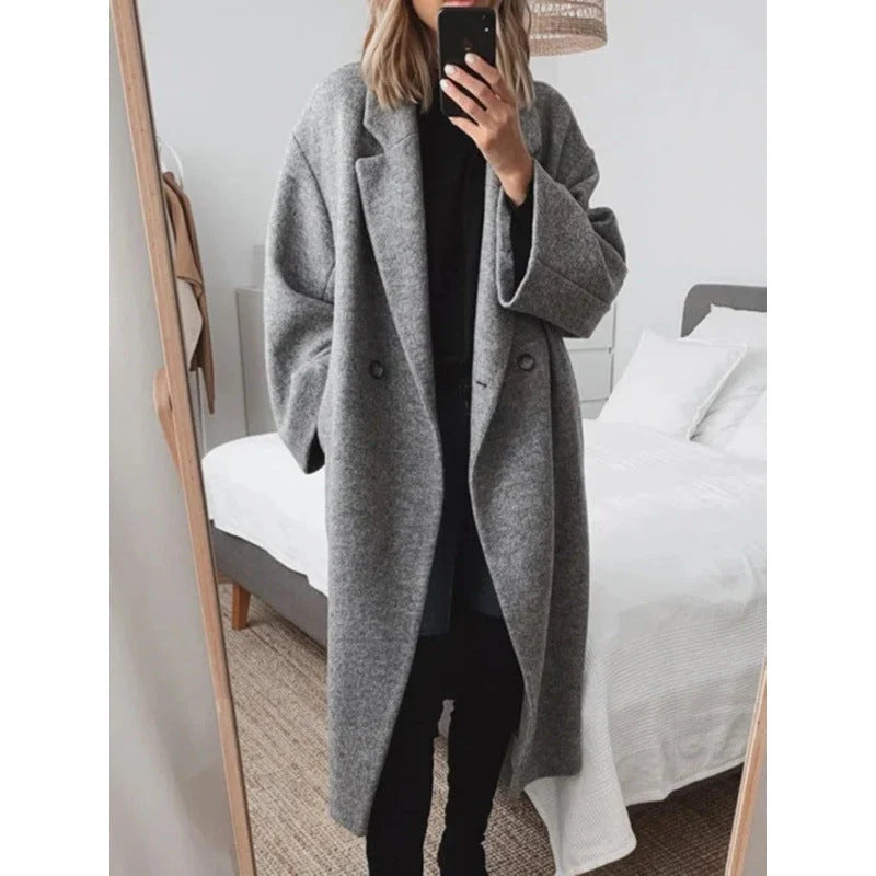Damen Oversize-Mantel mit Revers und doppelter Knopfleiste 1