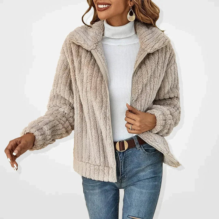 Damen Oversized Cardigan mit Reißverschluss Flauschiger Komfort für Herbst und Winter 2