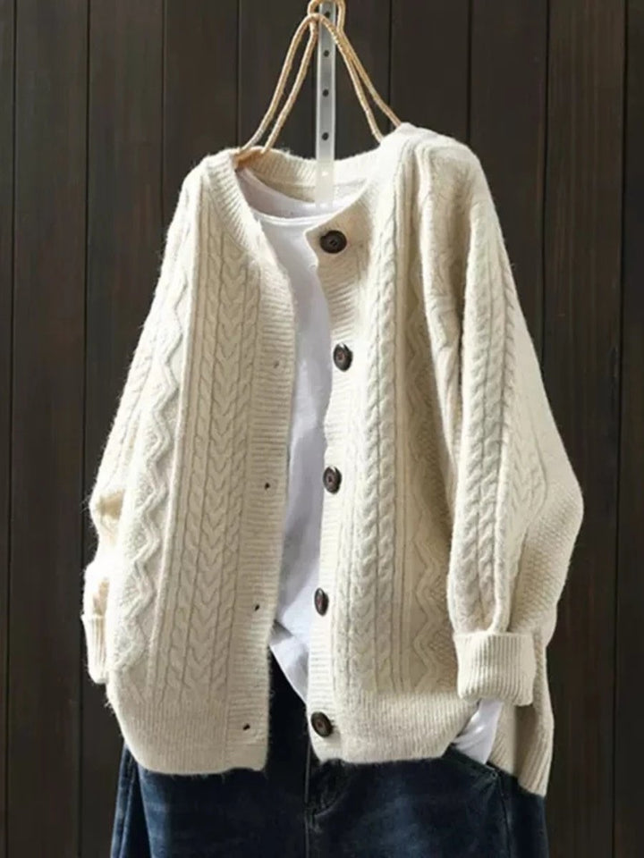 Damen Oversized Cardigan mit Zopfmuster und Knopfleiste für Herbst und Winter 0