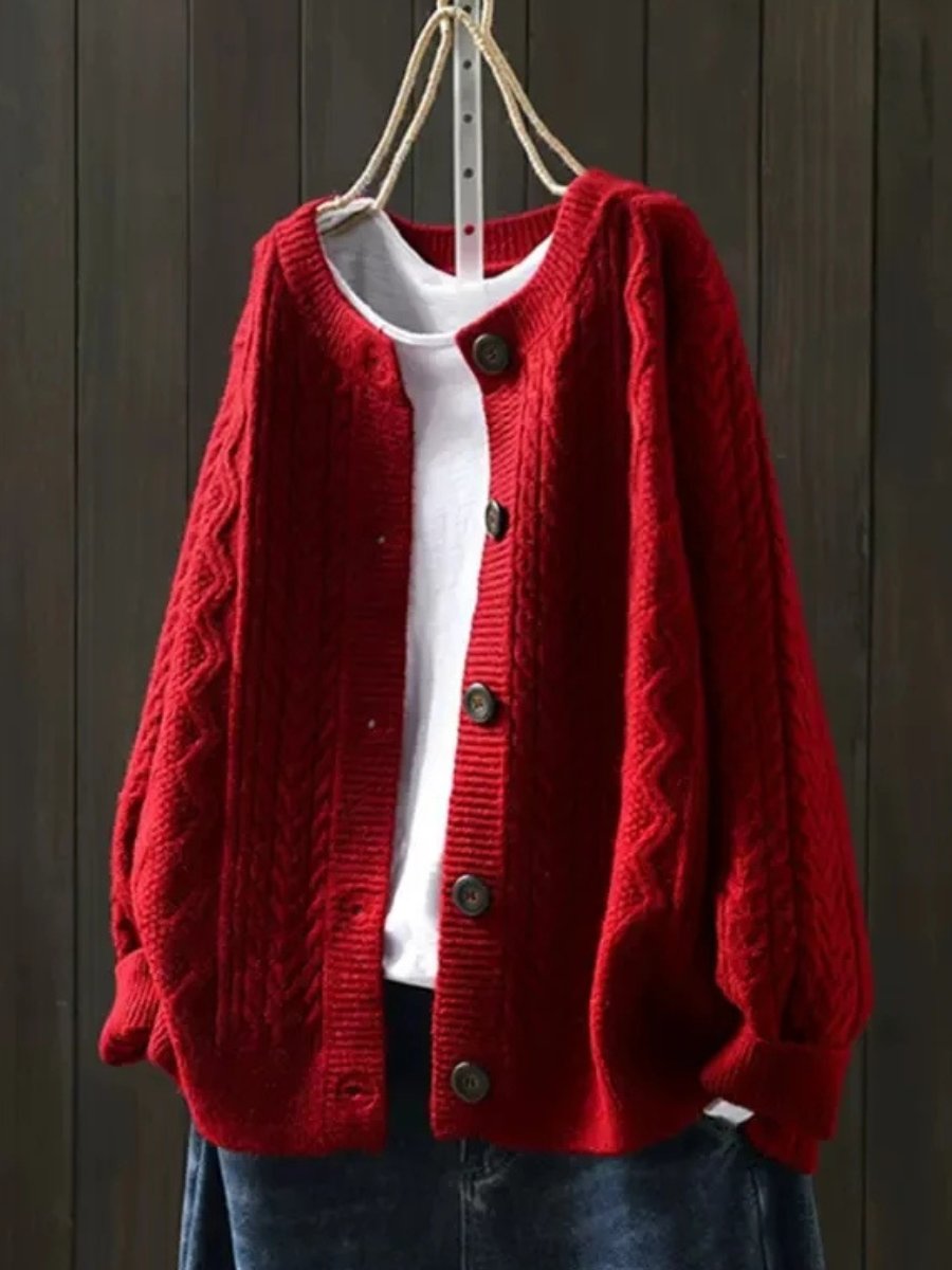 Damen Oversized Cardigan mit Zopfmuster und Knopfleiste für Herbst und Winter 1