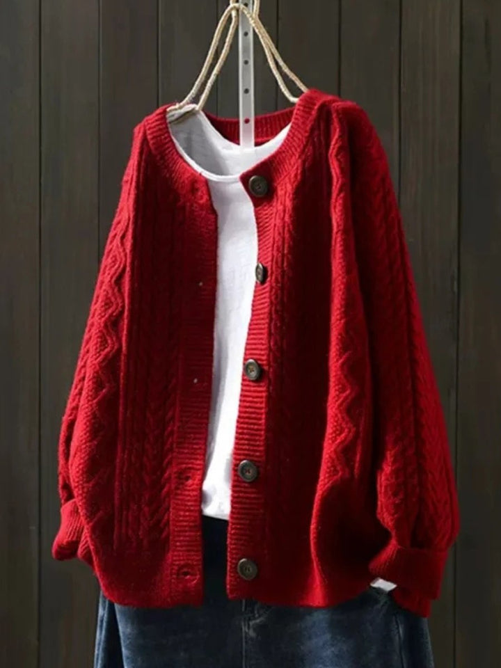 Damen Oversized Cardigan mit Zopfmuster und Knopfleiste für Herbst und Winter 1