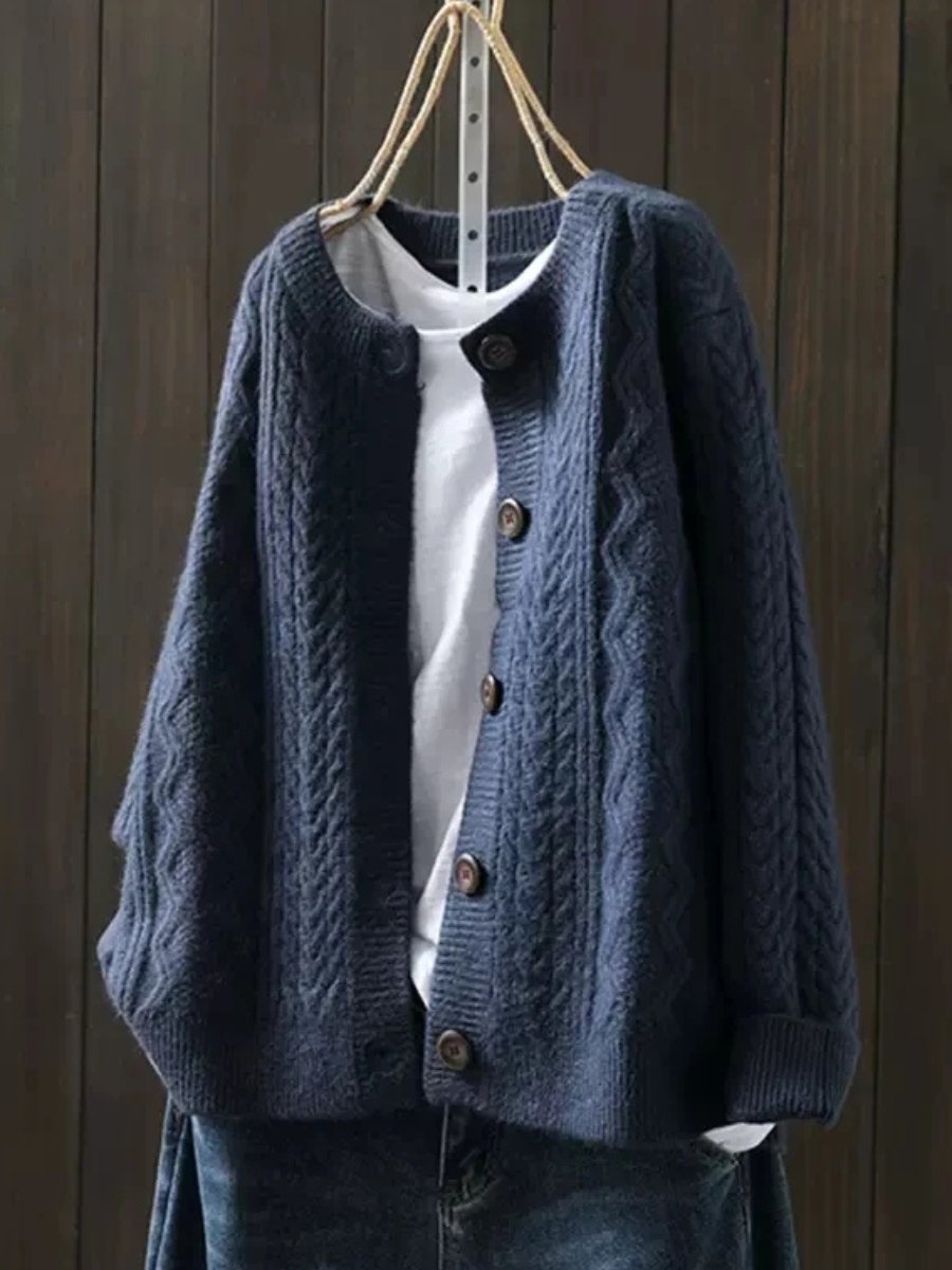 Damen Oversized Cardigan mit Zopfmuster und Knopfleiste für Herbst und Winter 3