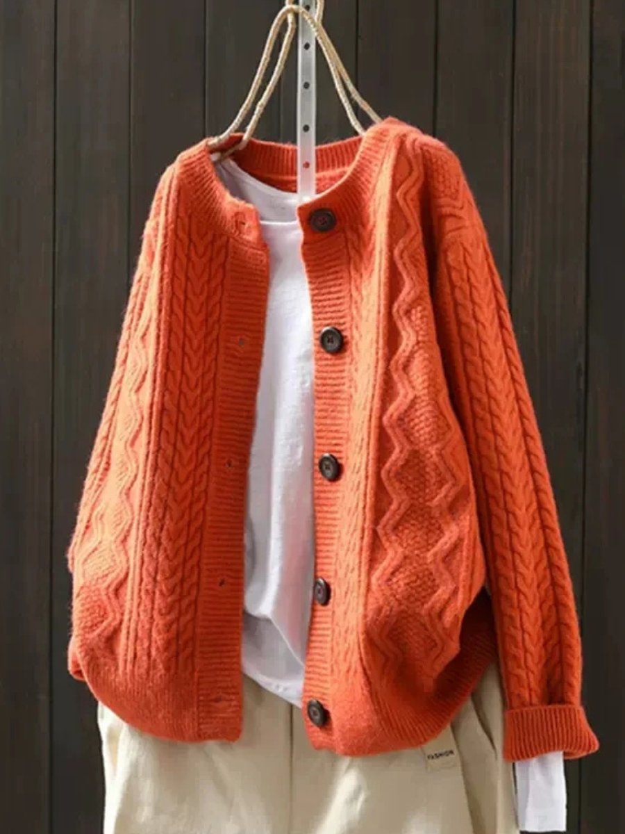 Damen Oversized Cardigan mit Zopfmuster und Knopfleiste für Herbst und Winter 4