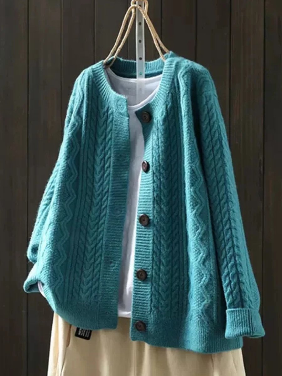 Damen Oversized Cardigan mit Zopfmuster und Knopfleiste für Herbst und Winter 5
