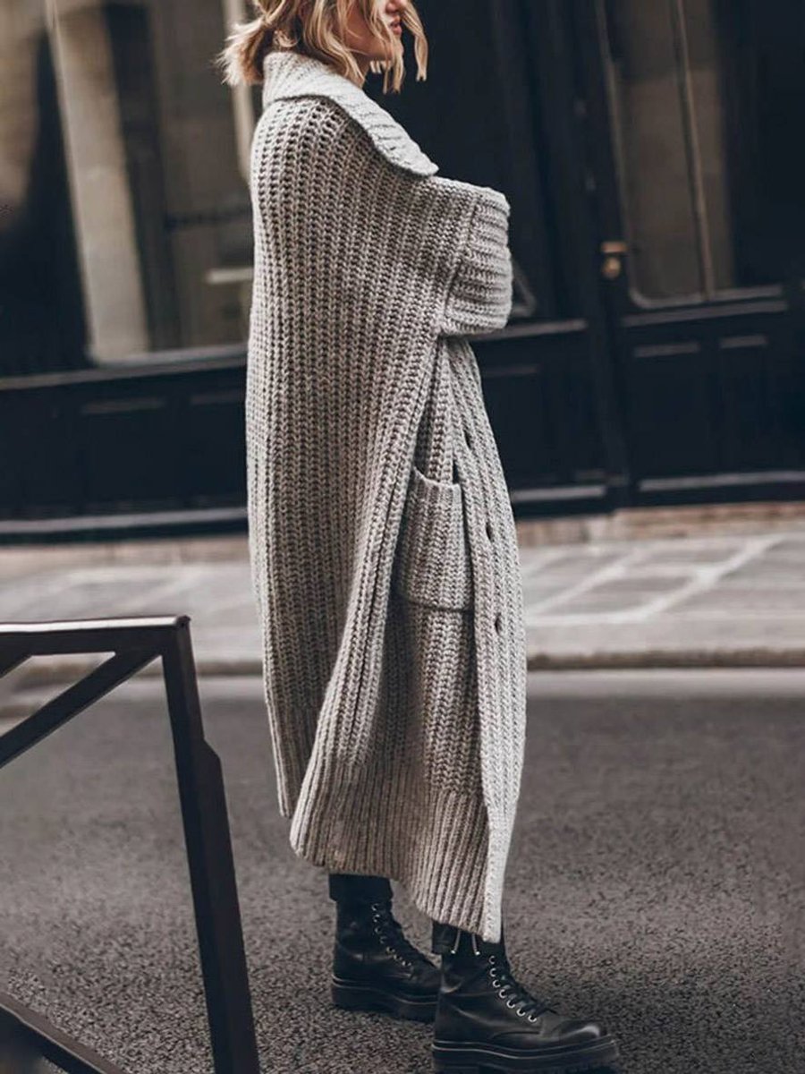 Damen Oversized Grobstrick-Cardigan mit Revers und Knöpfen für Herbst und Winter 2