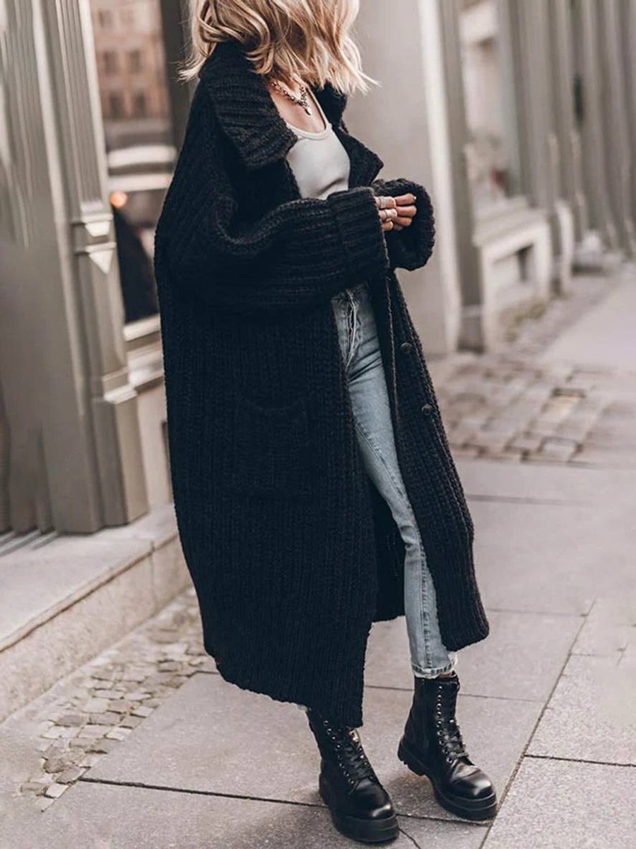Damen Oversized Grobstrick-Cardigan mit Revers und Knöpfen für Herbst und Winter 5