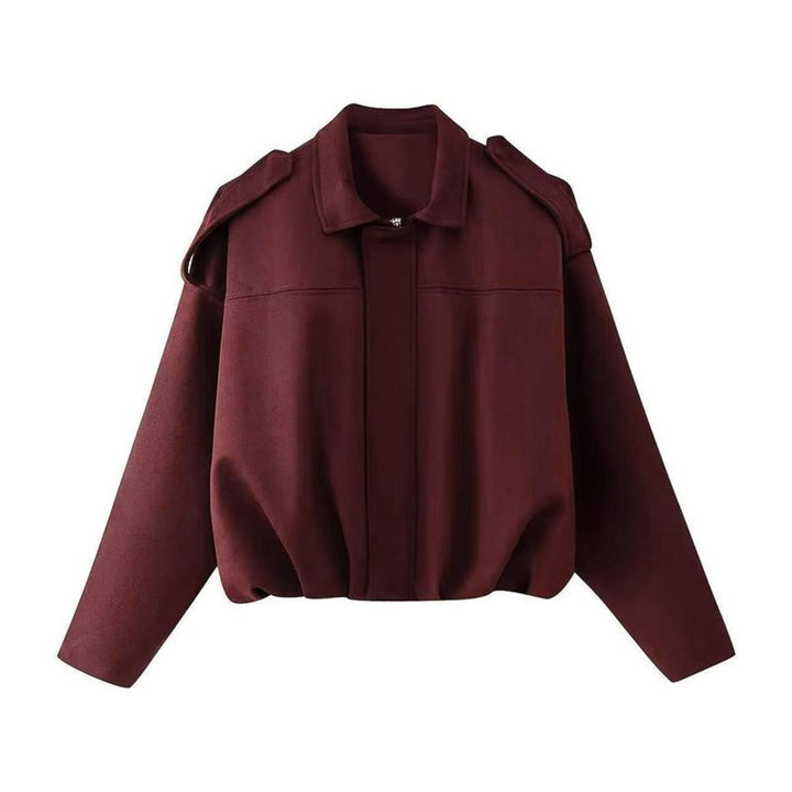 Damen Oversized Kurzgeschnittene Bomberjacke mit Vintage-Look und weichem Kunstwildleder 2