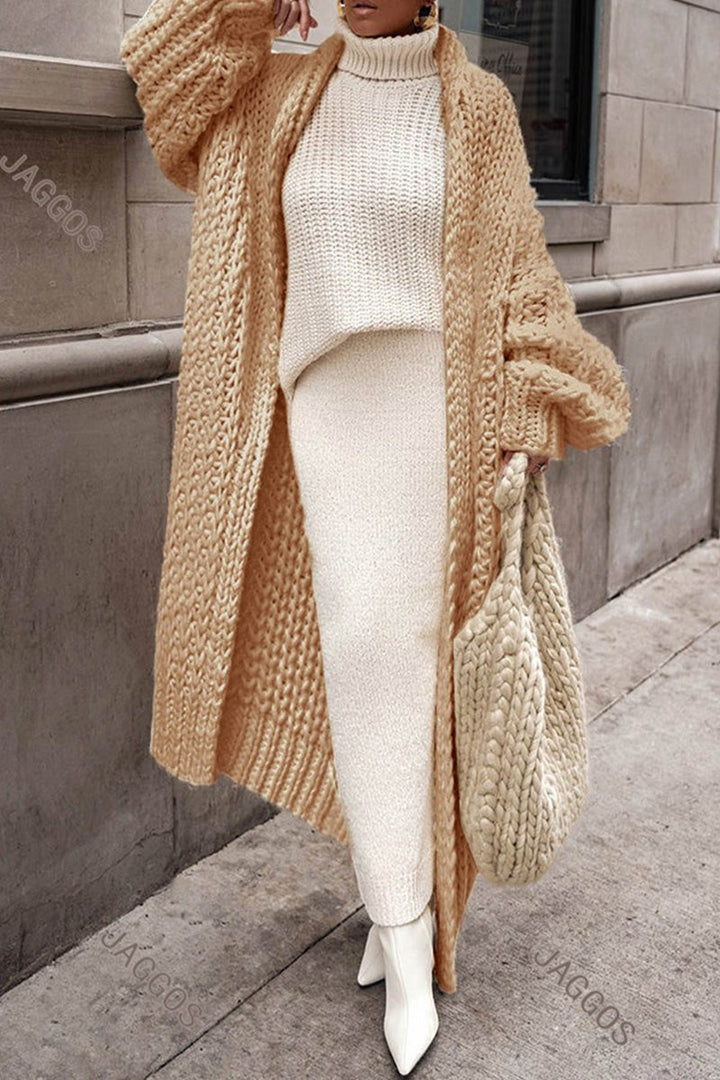 Damen Oversized Longline Grobstrick Cardigan Offener Schnitt Lässiger Herbst Winter 5