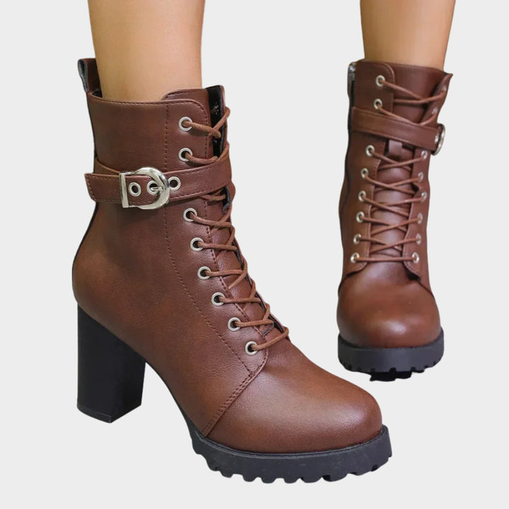 Damen Schnürer Ankle Boots mit Orthopädischer Arch Support und Blockabsatz 0