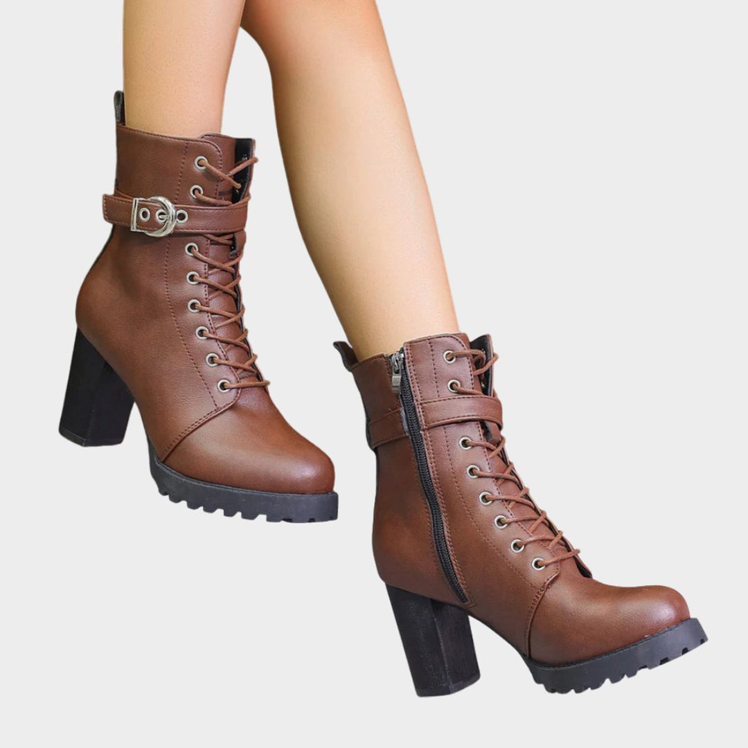 Damen Schnürer Ankle Boots mit Orthopädischer Arch Support und Blockabsatz 6