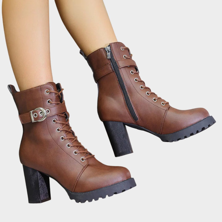 Damen Schnürer Ankle Boots mit Orthopädischer Arch Support und Blockabsatz 7