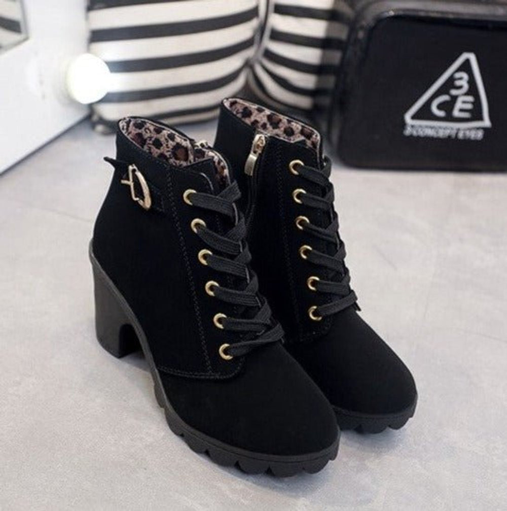 Damen Schnürstiefeletten mit Blockabsatz und Orthopädischer Fußgewölbeunterstützung 1