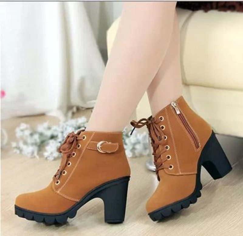 Damen Schnürstiefeletten mit Blockabsatz und Orthopädischer Fußgewölbeunterstützung 2