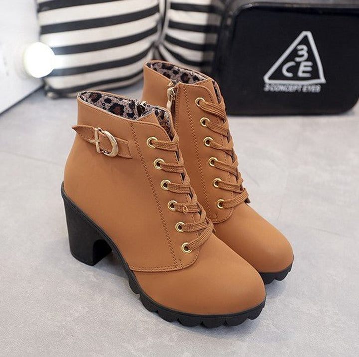 Damen Schnürstiefeletten mit Blockabsatz und Orthopädischer Fußgewölbeunterstützung 3