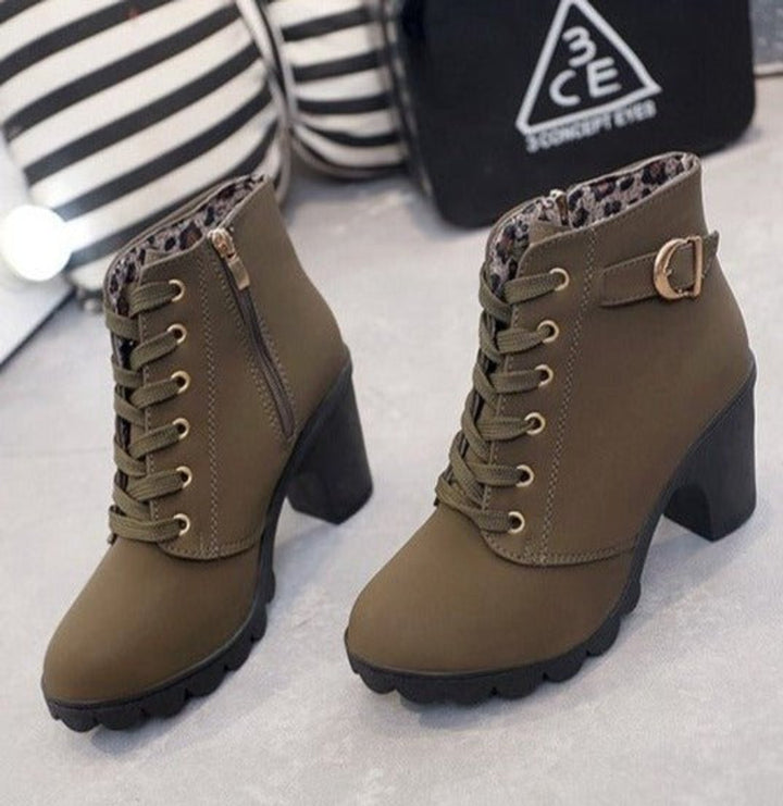 Damen Schnürstiefeletten mit Blockabsatz und Orthopädischer Fußgewölbeunterstützung 4