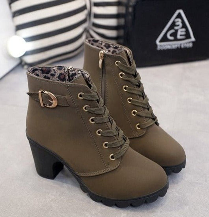 Damen Schnürstiefeletten mit Blockabsatz und Orthopädischer Fußgewölbeunterstützung 5