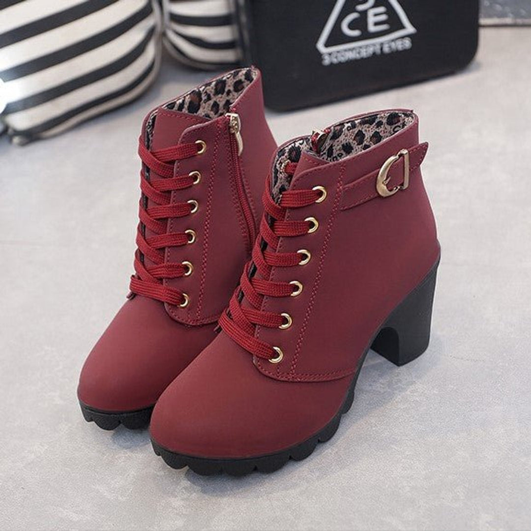 Damen Schnürstiefeletten mit Blockabsatz und Orthopädischer Fußgewölbeunterstützung 7