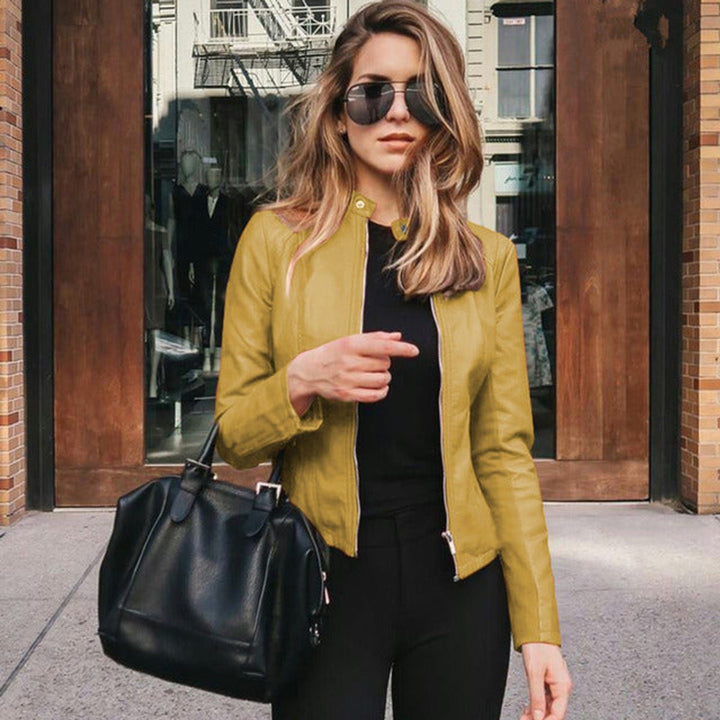 Damen Slim-Fit Bikerjacke mit Reißverschluss – Stylische Kunstlederjacke für Urbanen Look 2